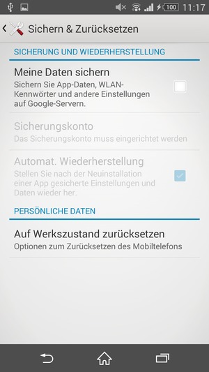 Aktivieren Sie das Kontrollkästchen Meine Daten sichern
