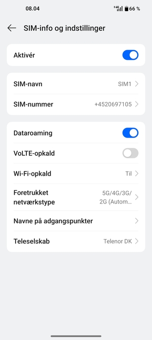 Slå Dataroaming til eller fra