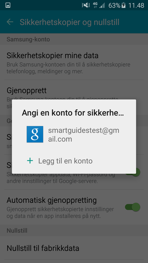 Velg sikkerhetskopi-kontoen din