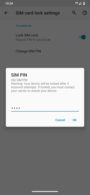 Enter your Old SIM PIN and select OK