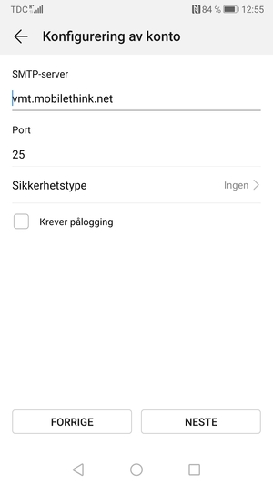 Fjern krysset i avkrysningsboksen Krever pålogging og velg NESTE