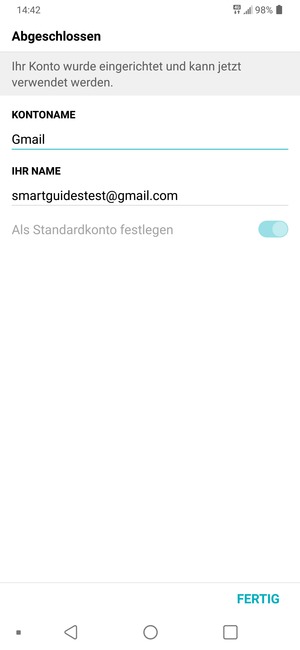 Geben Sie Ihrem Konto einen Namen und geben Sie Ihren Namen ein. Wählen Sie FERTIG