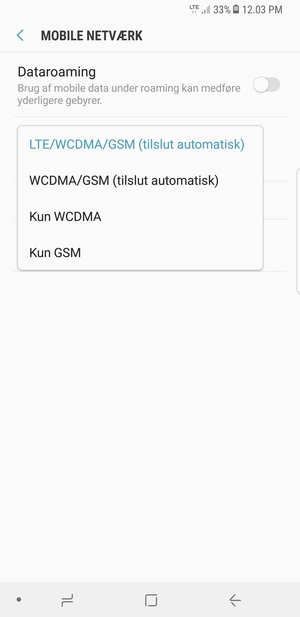 Vælg Kun GSM for at aktivere 2G