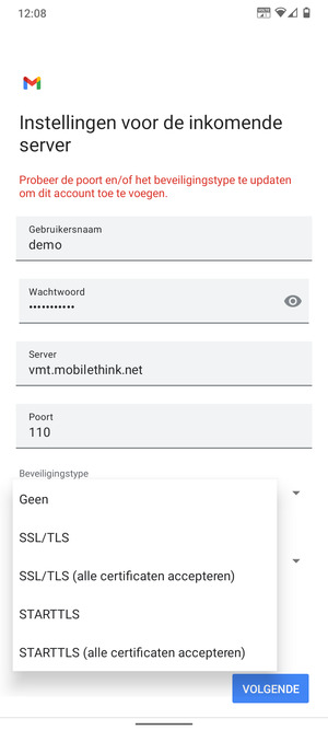 Selecteer Geen en VOLGENDE
