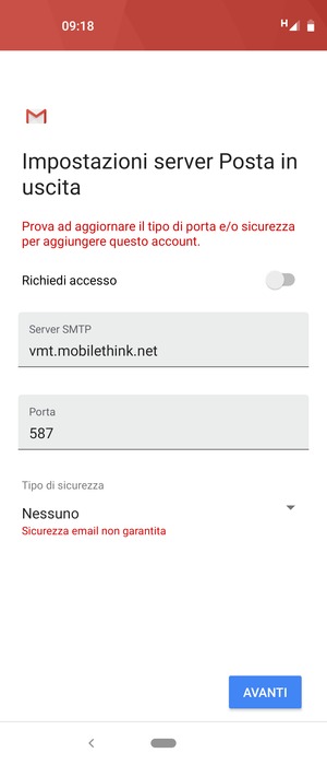 Seleziona AVANTI