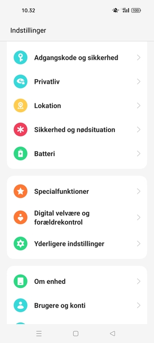 Scroll til og vælg Adgangskode og sikkerhed