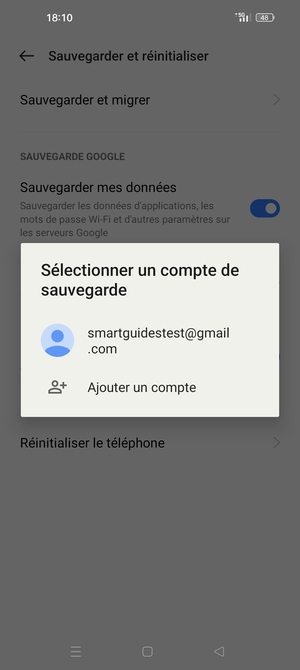 Sélectionnez votre compte de sauvegarde