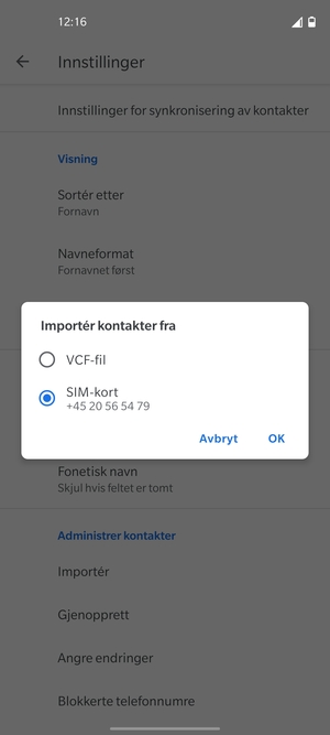 Velg SIM-kort og OK