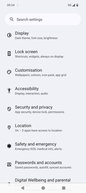 Scroll to and select Security and privacy