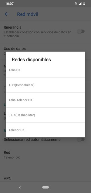 Seleccione un operador de red de la lista