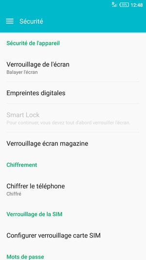 Sélectionnez Configurer verrouillage carte SIM