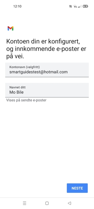Gi kontoen din et navn, og skriv inn navnet ditt. Velg NESTE