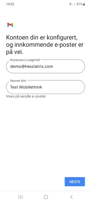 Gi din konto et navn og skriv inn ditt navn. Velg NESTE
