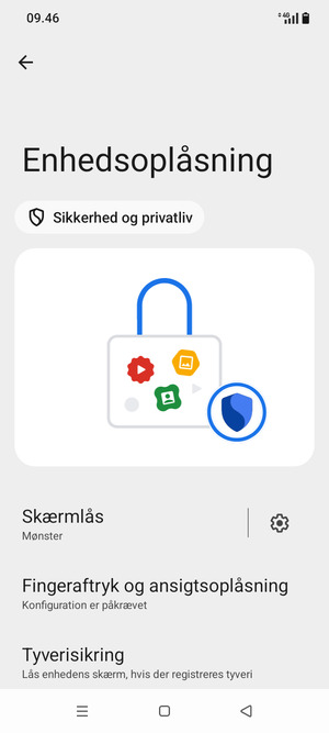 Din telefon er nu sikret med en skærmlås