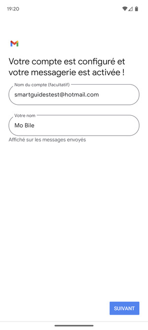 Donnez un nom à votre compte et saisissez votre nom. Sélectionnez SUIVANT