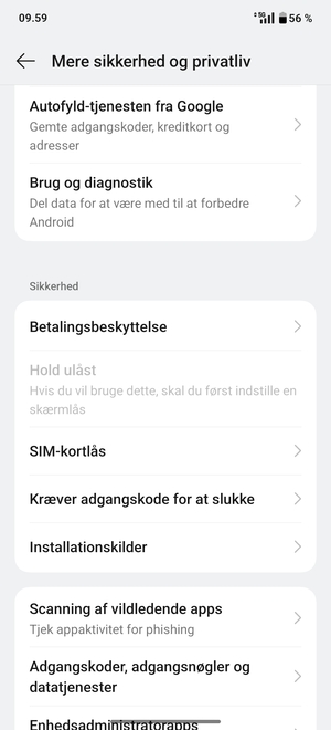 Scroll til Sikkerhed og vælg SIM-kortlås