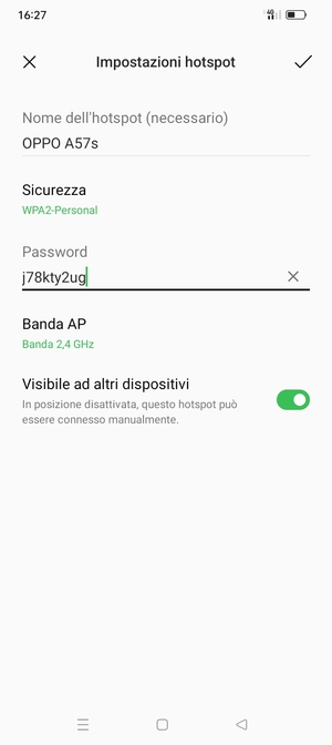Inserisci una password dell'hotspot Wi-Fi di almeno 8 caratteri e seleziona OK