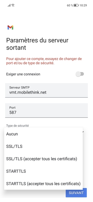 Sélectionnez Aucun puis SUIVANT