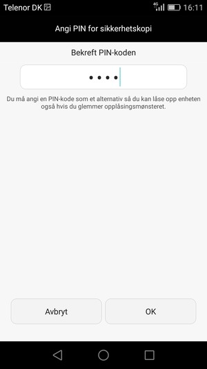 Bekreft PIN for sikkerhetskopi og velg OK