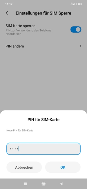Geben Sie Ihre Neue PIN der SIM-Karte ein und wählen Sie OK