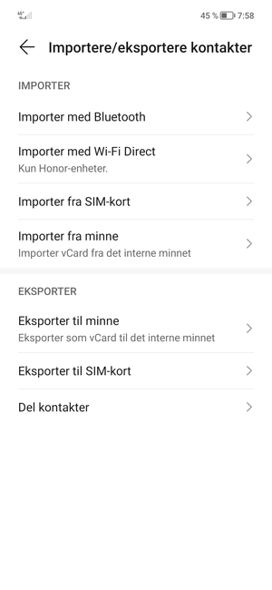 Velg Importer fra SIM-kort