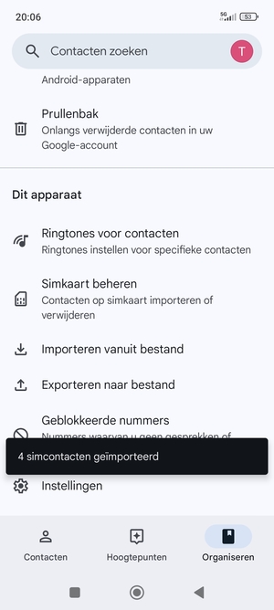 Uw contactpersonen worden opgeslagen naar uw Google-account en naar uw telefoon de volgende keer dat Google gesynchroniseerd wordt.