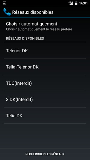 Sélectionnez un opérateur réseau dans la liste