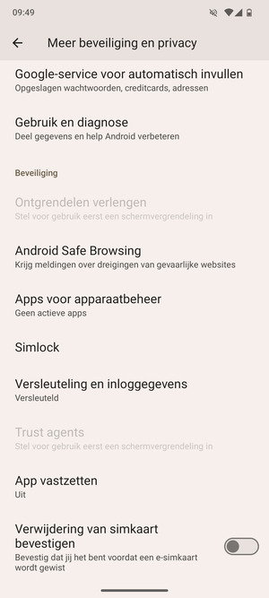 Scroll naar en selecteer Simlock