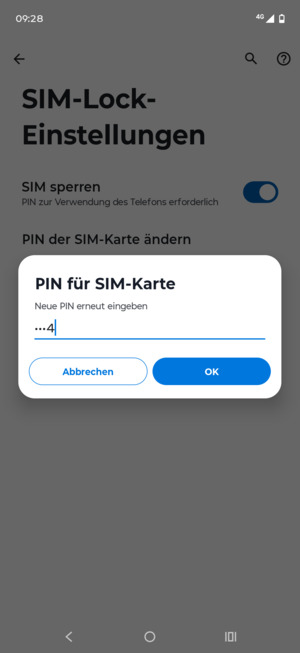 Bestätigen Sie Ihre neue PIN für SIM-Karte und wählen Sie OK