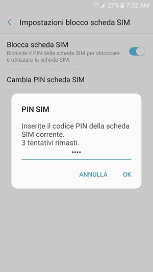 Inserisci il Codice PIN della scheda SIM corrente e seleziona OK