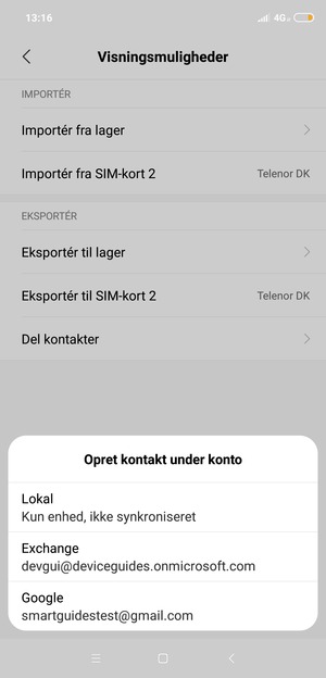 Vælg din Google konto