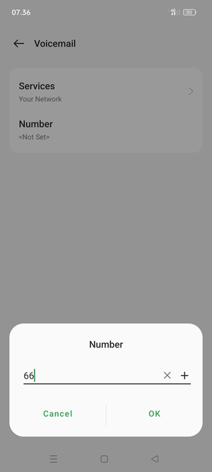 Enter the Voicemail number and select OK