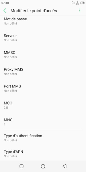 Faites défiler vers le bas et saisissez les informations Internet