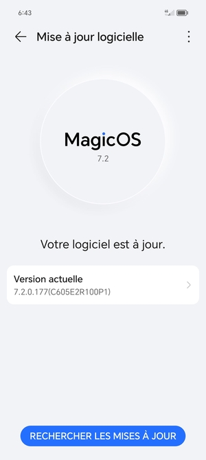 Si votre téléphone est à jour, vous verrez l'écran suivant
