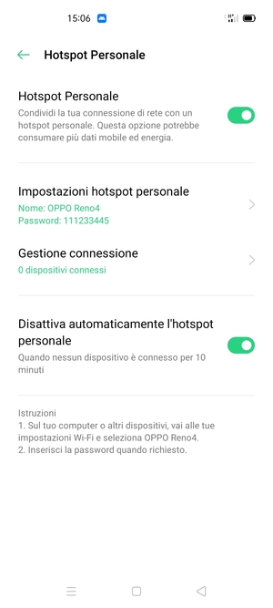 Il telefono è ora pronto per essere usato come modem
