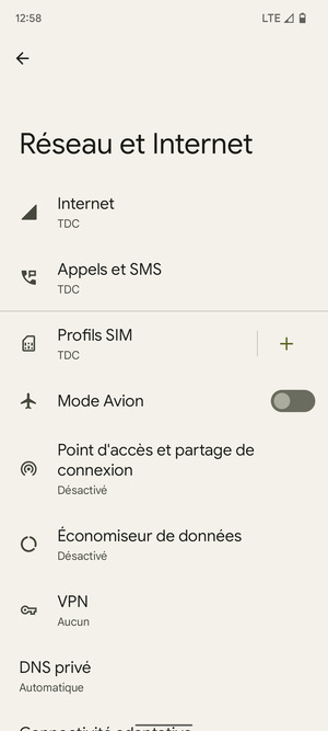 Sélectionnez Profils SIM