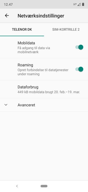 Slå Roaming til eller fra