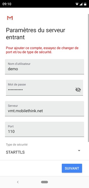 Sélectionnez Type de sécurité