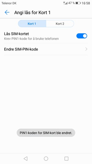 Din PIN-kode for SIM-kort er endret