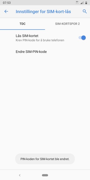 Din PIN-kode for SIM-kort er endret