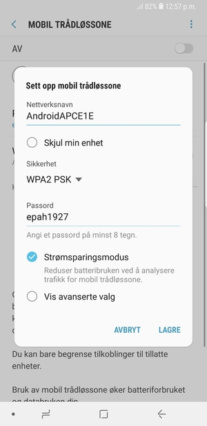 Skriv inn et passord på minst 8 tegn og velg LAGRE