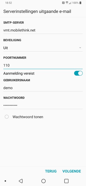 Voer Uitgaand serveradres in