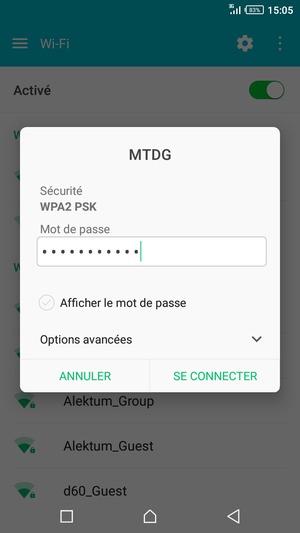 Saisissez le mot de passe du Wi-Fi et sélectionnez SE CONNECTER