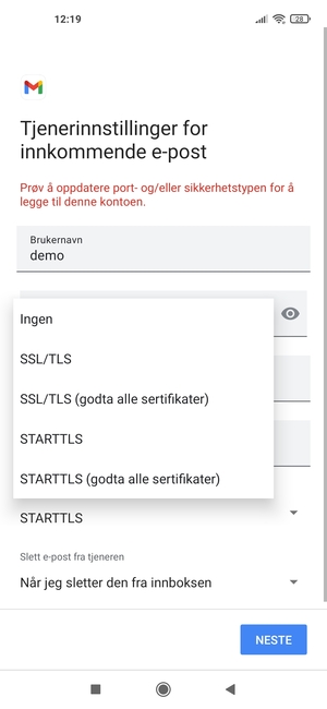 Velg Ingen og velg NESTE