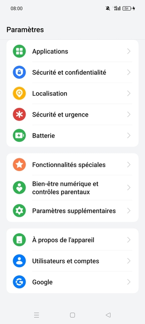 Faites défiler et sélectionnez Sécurité et confidentialité