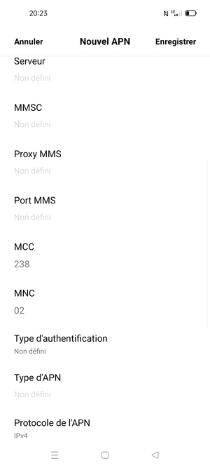 Faites défiler vers le bas et saisissez les informations Internet
