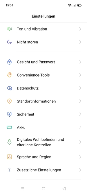 Scrollen Sie und wählen Sie Sicherheit