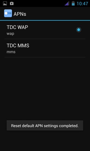 Your phone will reset to default Internet and MMS settings