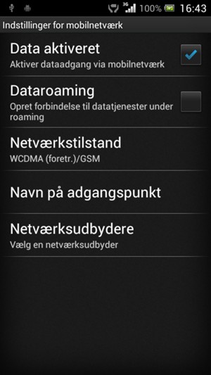 Vælg Netværkstilstand