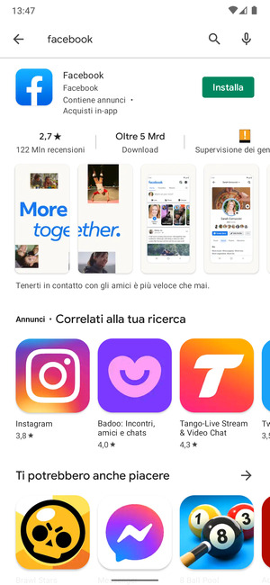 Seleziona l'applicazione